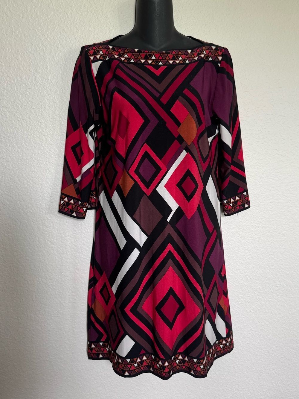 Sandra Darren Red Diamond Geometric Tunic Dress 6P